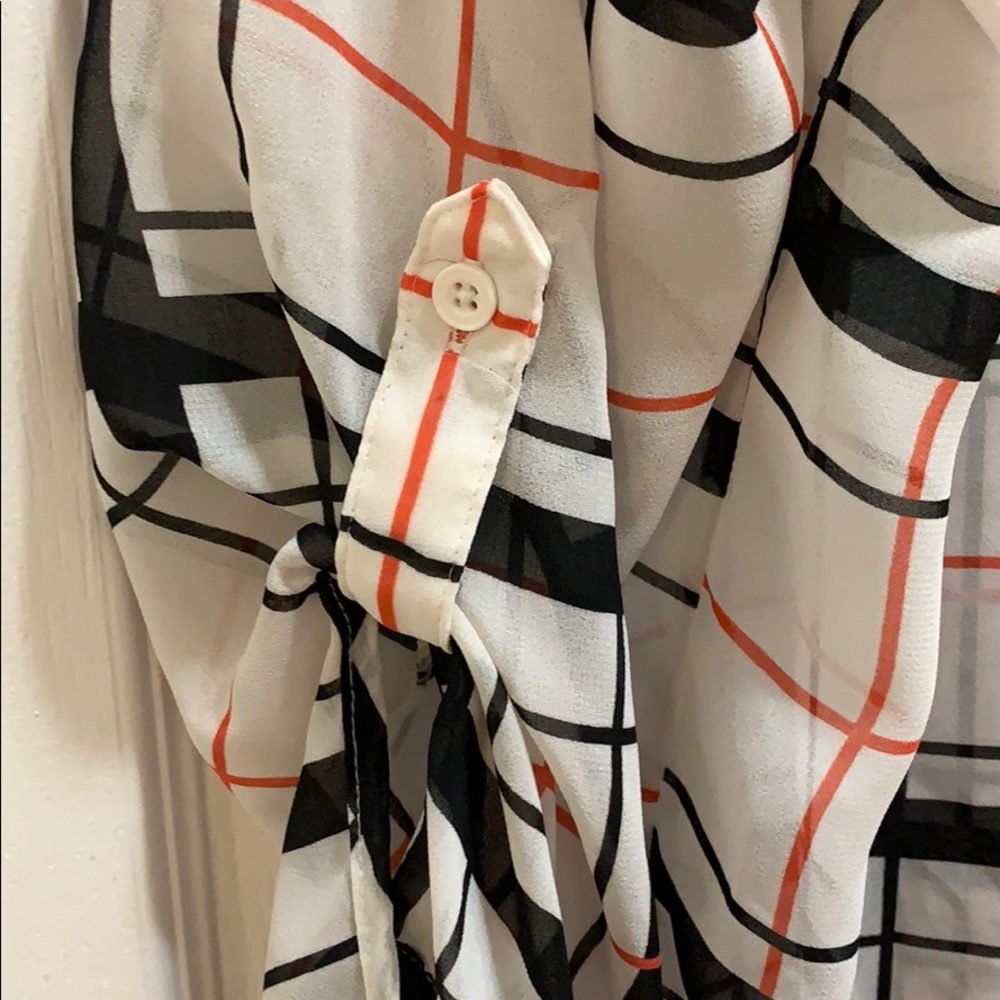 BOGO Reitmans Sheer Plaid Asymmetrical Top - Picture 2 of 9